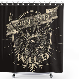 Personality  Typography Poster With Deer Shower Curtains