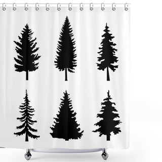 Personality  Set Of Black Silhouettes Of Pine Trees On White Background Shower Curtains