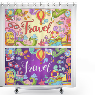 Personality  Creative Hand-drawn Doodle Art With Summer Travel Theme Shower Curtains