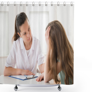 Personality  Doctor Comforting Patient At Table Shower Curtains