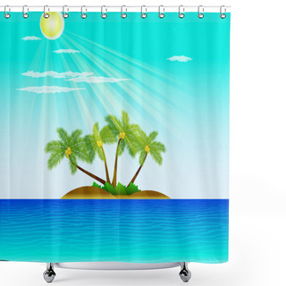 Personality  Tropical Beach With Palm Trees  Vector Illustration Shower Curtains