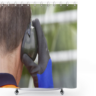 Personality  Construction Worker Wearing Ear Protectors Shower Curtains