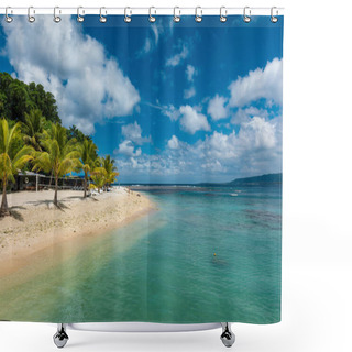 Personality  Beach With Palm Trees, Tropical Efate Island, Vanuatu Shower Curtains