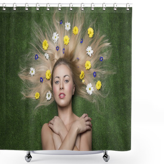Personality  Floral Girl Lying On A Meadow  Shower Curtains