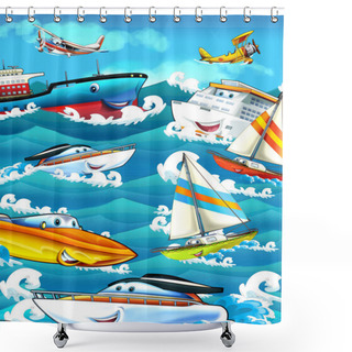Personality  Cartoon Ships And The Sea Shower Curtains