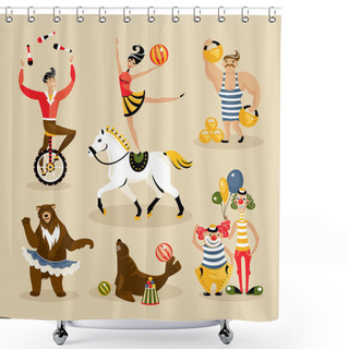 Personality  Set Of Circus Characters And Animals Shower Curtains