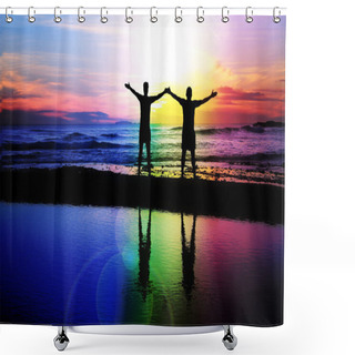 Personality  Gay Couple At Sunset Shower Curtains