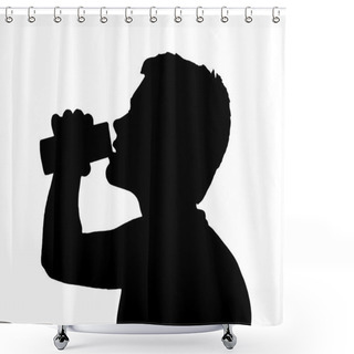 Personality  Teen Boy Silhouette Drinking From Can    Shower Curtains