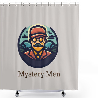 Personality  Retro Hipster Man Vector Logo Design Template. Hipster Man Illustration. Detective In A Cap And Glasses Shower Curtains