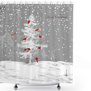 Personality  Birds Christmas Tree, Winter Scene Shower Curtains