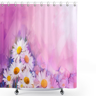 Personality  Oil Painting Flowers. Hand Paint  Still Life Bouquet Of White Gerbera, Daisy Flowers. Shower Curtains