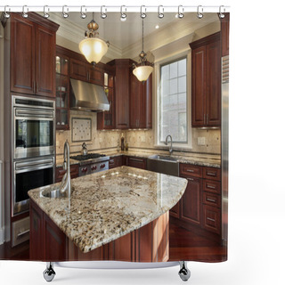 Personality  Kitchen With Granite Island Shower Curtains