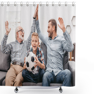 Personality  Little Boy And Family Watching Soccer Shower Curtains