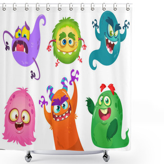 Personality  Cartoon Monsters. Vector Set Of Cartoon Monsters Isolated. Design For Print, Party Decoration, T-shirt, Illustration, Logo, Emblem Or Sticker Shower Curtains