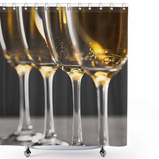Personality  Close Up Of Sparkling Wine In Glasses On Grey Shower Curtains