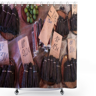 Personality  Vanilla, Vanilla Beans (Vanilla Planifolia) For Sale At The Weekly Market In Saint Paul, Reunion, Africa Shower Curtains