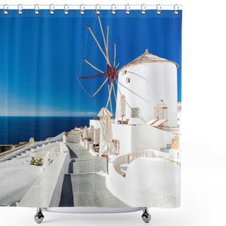 Personality  Romantic Wind Mill Oia Shower Curtains