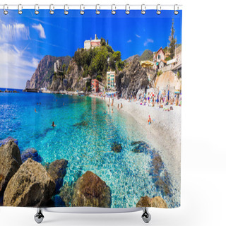 Personality  Italian Summer Holidays - Monterosso Al Mare Fishing Village, National Park Cinque Terre, Liguria, Italy Sep 2021 Shower Curtains