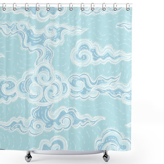 Personality  Seamless Pattern With Waves Shower Curtains