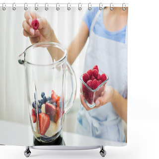 Personality  Close Up Of Woman With Blender Making Fruit Shake Shower Curtains