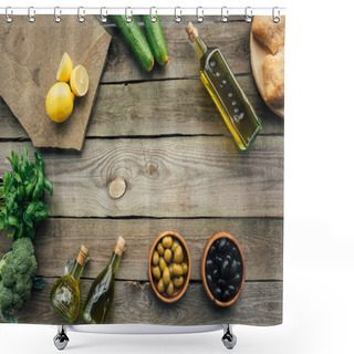 Personality  Olive Bottles On Table Shower Curtains