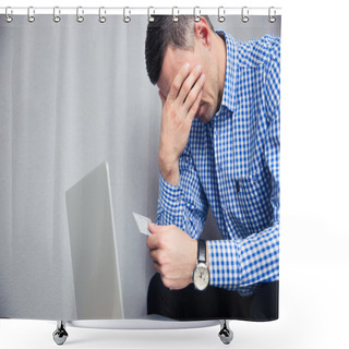 Personality  Upset Man Holding Credit Card Shower Curtains