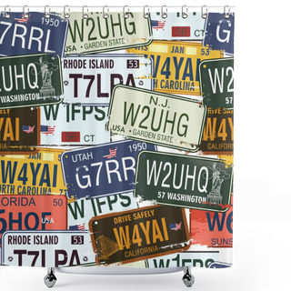Personality  Seamless Background - Retro Auto Licence Plates Shower Curtains