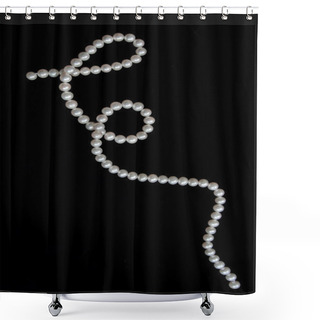 Personality  White Pearls On The Black Velvet Shower Curtains