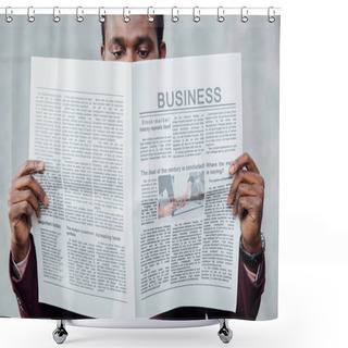 Personality  Focused African American Casual Businessman Reading Newspaper Shower Curtains