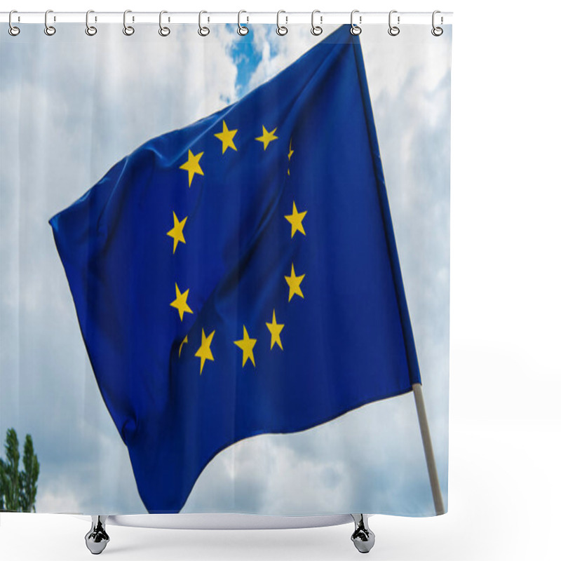 Personality  low angle view of european union flag with yellow stars against sky  shower curtains