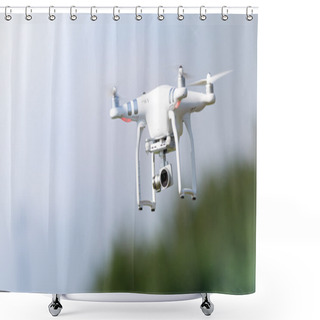 Personality  Flying Drone In Action Shower Curtains