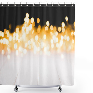 Personality  Festive Bokeh Lights On White Wooden Surface, Christmas Background Shower Curtains