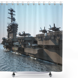 Personality  Navy Aircraft Carrier Angled View, With A Large Compartment Of Aircraft And Crew. Shower Curtains