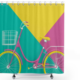 Personality  Old Retro Bicycle Painted In Bright Colors On A Colorful Background. Abstract Concept. 3D Render. Shower Curtains