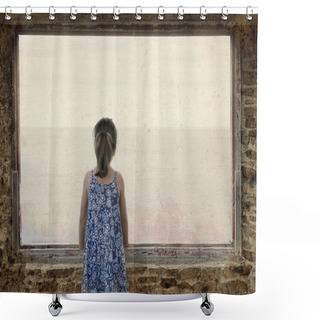 Personality  Lone Little Girl Looking The Sea Shower Curtains