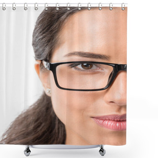 Personality  Smiling Businesswoman In Eyeglasses Shower Curtains