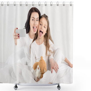 Personality  Mother And Daughter Taking Selfie  Shower Curtains