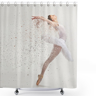 Personality  Young Ballerina Dancer In Tutu Performing On Pointes  Shower Curtains