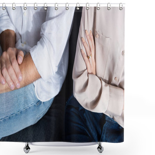 Personality  Partial View Of Woman And Man With Crossed Arms Shower Curtains
