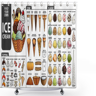 Personality  Set Of Isolated All Part Of Ice Cream For Build Your Own Style.  Shower Curtains