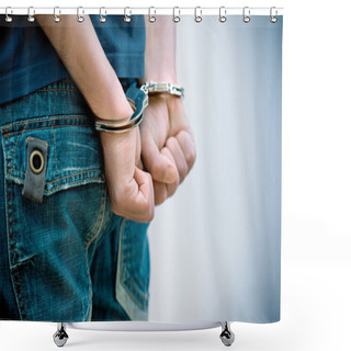 Personality  Young Man In Handcuffs Shower Curtains