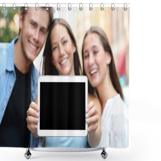 Personality  Friends Showing A Blank Tablet Screen Shower Curtains