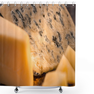 Personality  Close Up View Of Grana Padano And Dorblu Cheese Shower Curtains