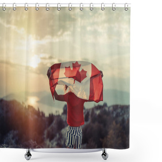 Personality  Happy Child Teenage Girl Waving The Flag Of Canada While Running At Sunset Shower Curtains