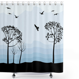 Personality  Landscape With Birds, Silhouettes Shower Curtains