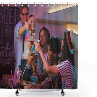 Personality  Multiethnic Friends Having Party Shower Curtains