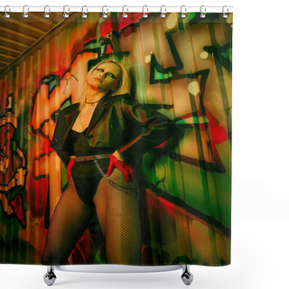 Personality  A Woman Stands In Front Of A Colorful Graffiti-covered Wall Shower Curtains