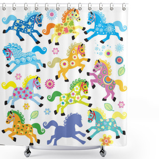 Personality  Set With Decorative Horses Shower Curtains