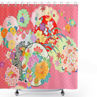 Personality  Floral Montage From Vintage Japanese Kimono Designs Shower Curtains