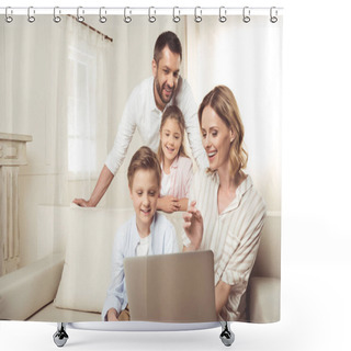 Personality  Family Using Laptop  Shower Curtains